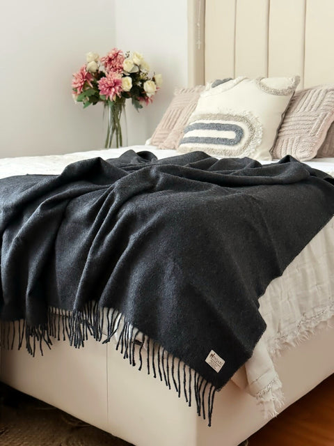 Storm charcoal baby alpaca throw, 51 by 71 inches